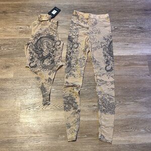 Fashion Nova Tan and Gray Jumpsuit Set